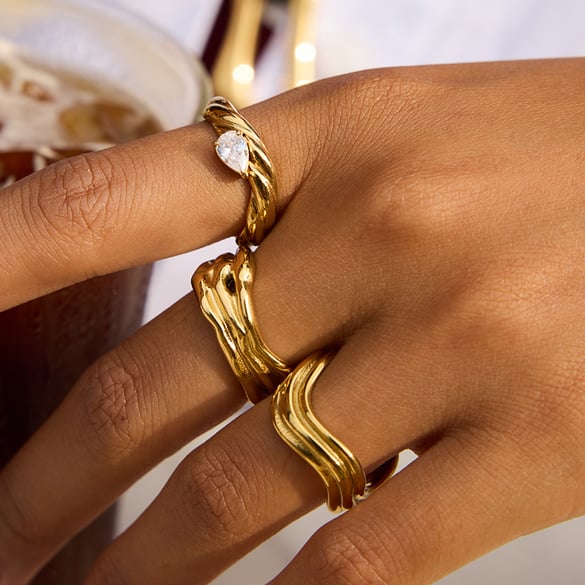 1 Piece Simple Twist Stainless Steel Gold Color Minimalist Rings
