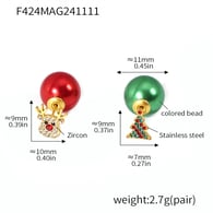F424-Asymmetrische kerstoorbellen met rode en groene kralen Afbeelding3