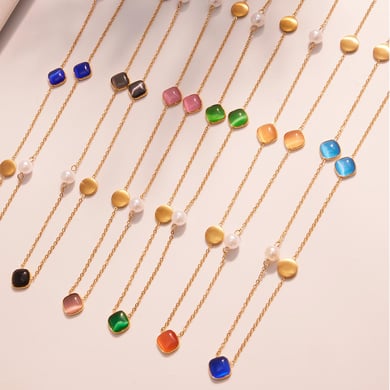 1 Piece Luxurious Rectangle Stainless Steel Gold Color Women's Pendant Necklaces h5 Picture5