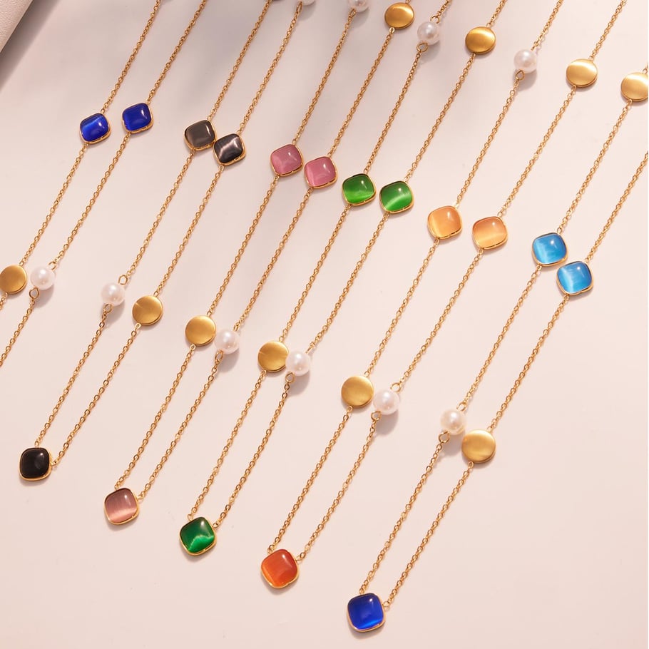 1 Piece Luxurious Rectangle Stainless Steel Gold Color Women's Pendant Necklaces Picture5