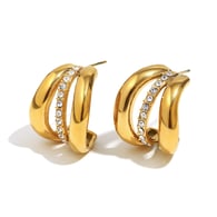 Diamond Three-Layer Earrings-Gold 