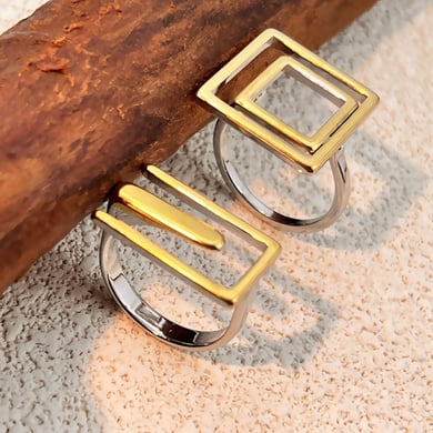 1 Piece Mixed Gold Rectangle Stainless Steel Statement Ring h5 Picture2