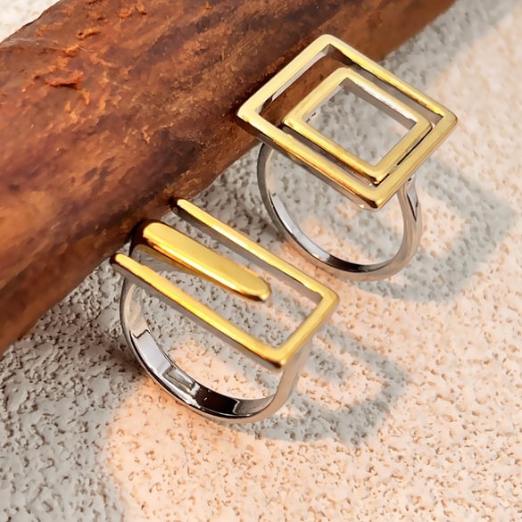 1 Stück Statement-Ring aus Edelstahl in gemischtem Gold und rechteckigem Design