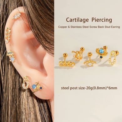 1 Adet Kelebek Bakır Altın Rengi Zirkonyum Piercing Küpe h5 Resim4