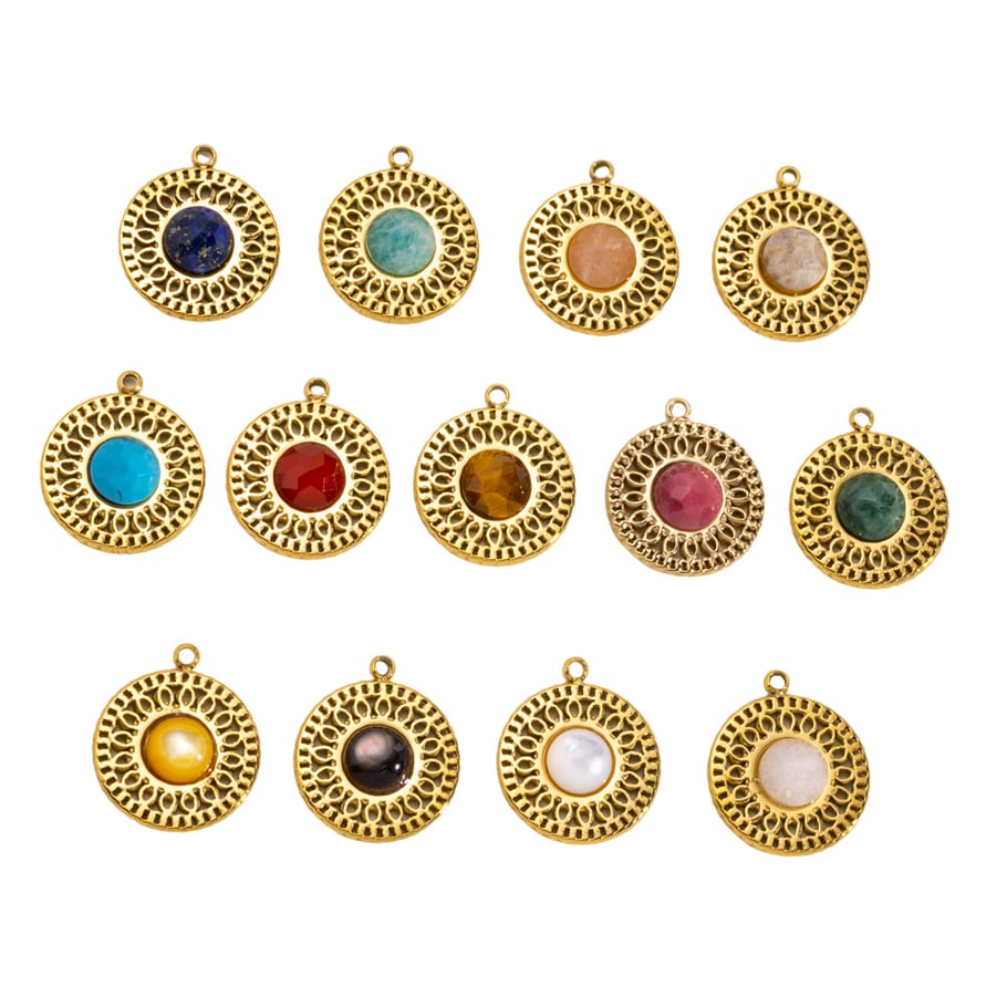 Pendentif luxueux en acier inoxydable et pierre naturelle pour femme, style rétro, 1 pièce h5Image4