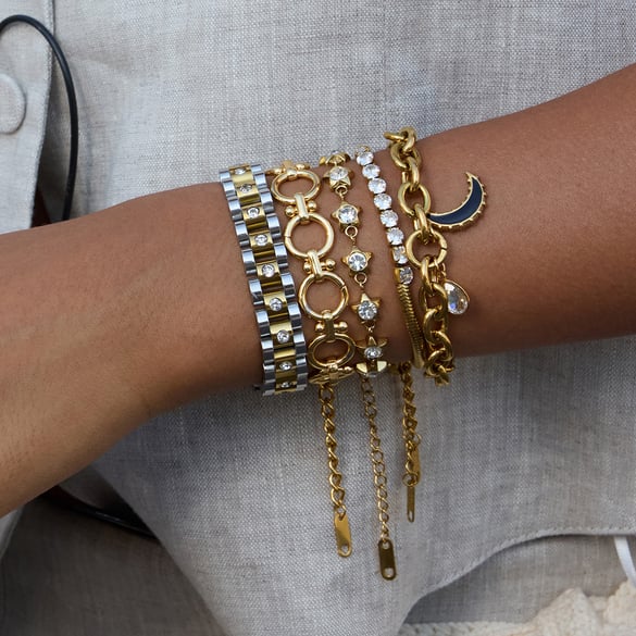 1 Stück klassisches Mond-Charm-Armband aus Edelstahl in Goldfarbe für Damen