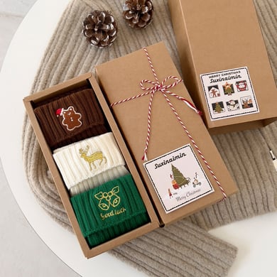 Lot de 3 paires de chaussettes mi-mollet en coton pour femme, coffret cadeau de Noël h5 Image2
