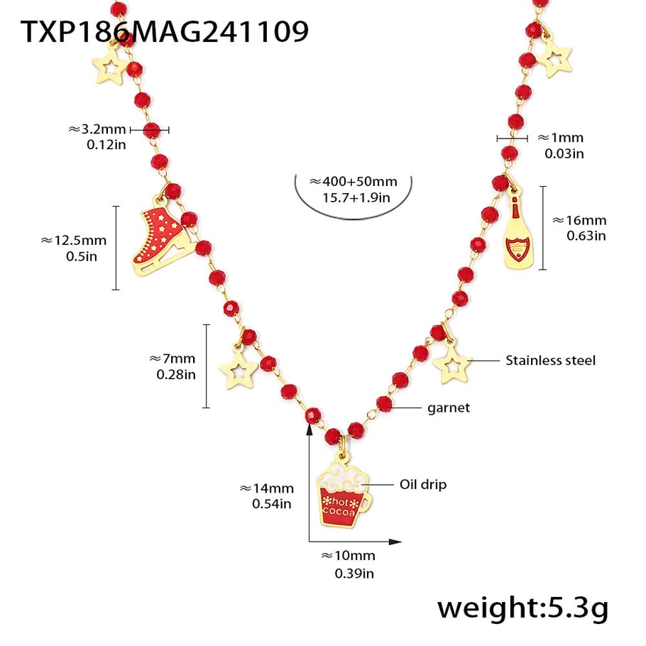Conjuntos de joyas de mujer de acero inoxidable con granate y una romántica Navidad 