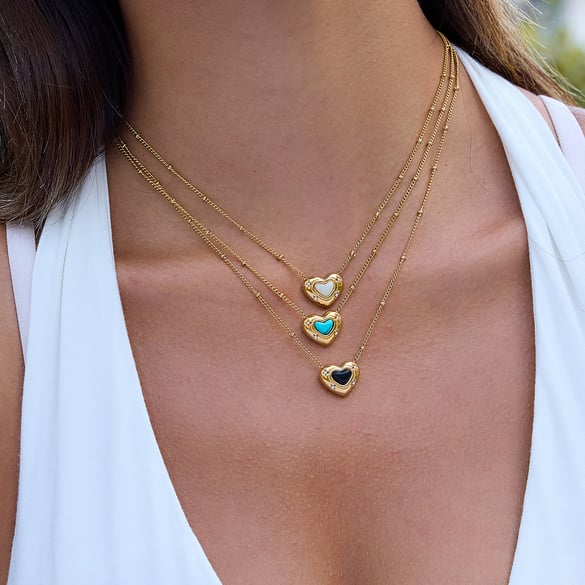 1 Piece Exquisite Heart Stainless Steel Gold Color Natural Stone Women's Pendant Necklaces 2
