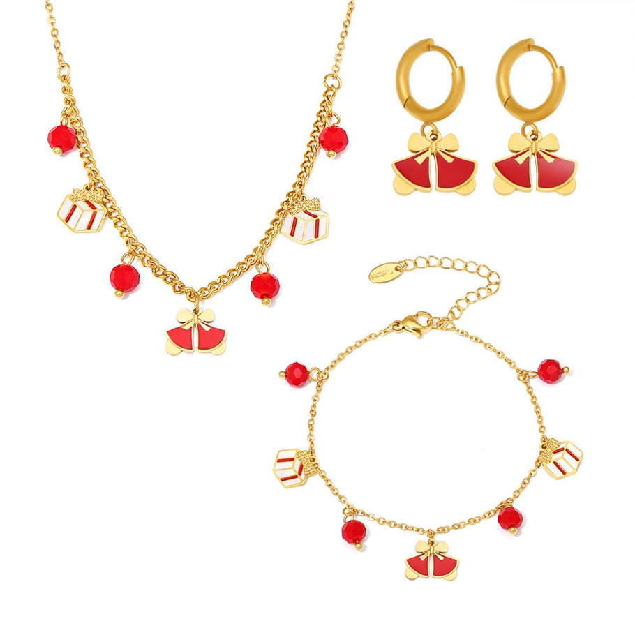Set di gioielli da donna classici in acciaio inossidabile color oro con granato natalizio Immagine3