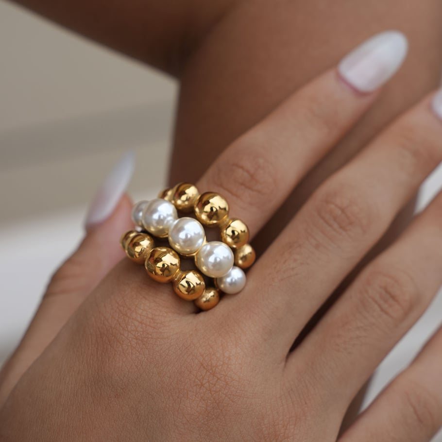 1 Piece Simple Series Natural Patchwork Stainless Steel  Gold Color  Statement Rings Picture4