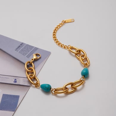 1 Piece Retro Calaite Beads Chain Stainless Steel Gold Color Women's Beaded Bracelets h5 Picture6