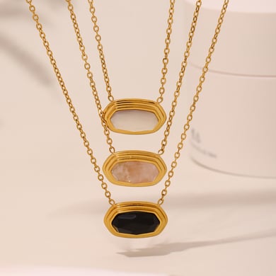 1 Stück Elegante Sechseck Edelstahl Gold Farbe Naturstein Damen Anhänger Halsketten h5 Bild3