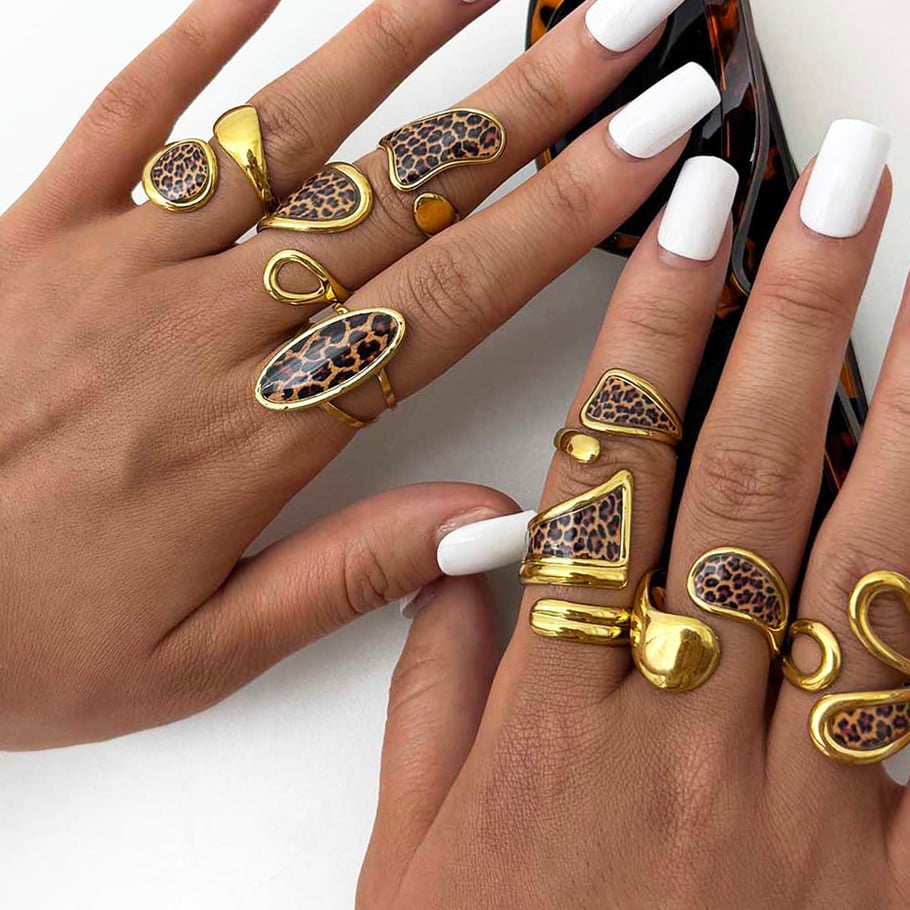 1 Piece Retro Irregular Shape Leopard Print Stainless Steel Women's Statement Rings Picture7
