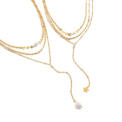 1 pezzo elegante collana a strati da donna in acciaio inossidabile con zirconi color oro e stella h5 Immagine9