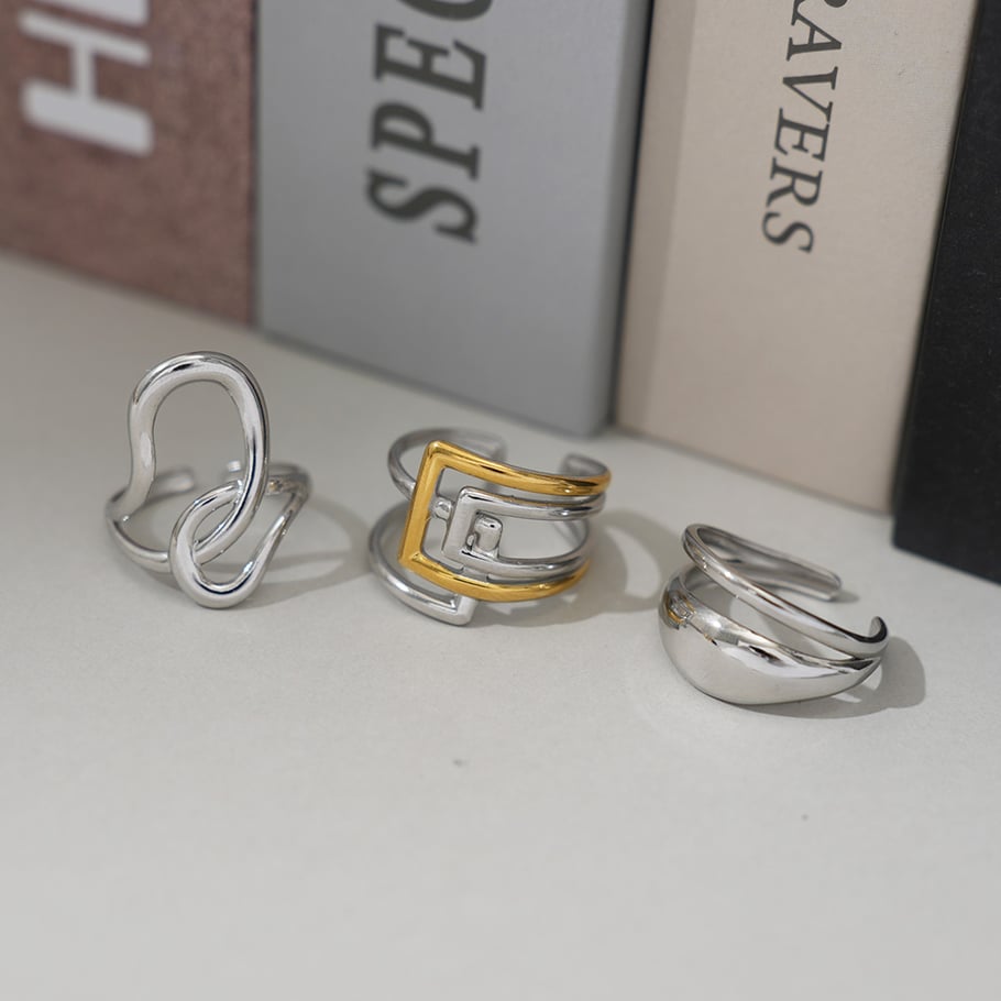 18K Gold Plated Stainless Steel Statement Rings irregular shape Elegant Daily Gathering/Party Simple Series Women's jewelry h5Picture5