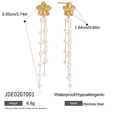 1 Pair Elegant Flower Tassel Stainless Steel Gold Color Women's Drop Earrings h5 Picture2