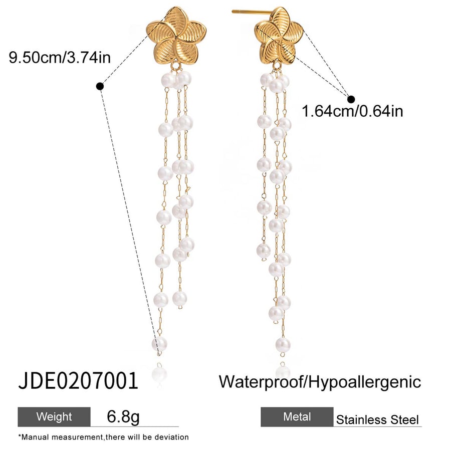 1 Pair Elegant Flower Tassel Stainless Steel Gold Color Women's Drop Earrings Picture2