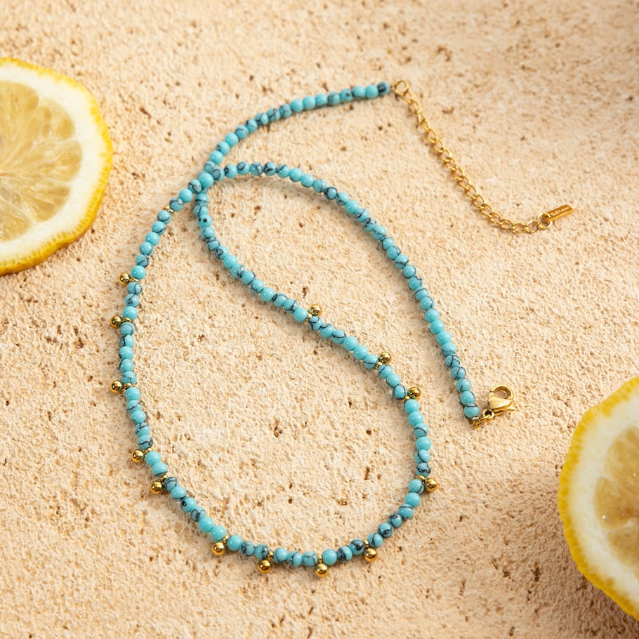 1 Piece Calaite Beads Natural Stones Gold Color Women's Beaded Necklaces Picture5