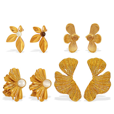 1 Pair Flower Stainless Steel Gold Color Stud Earrings h5 Picture4