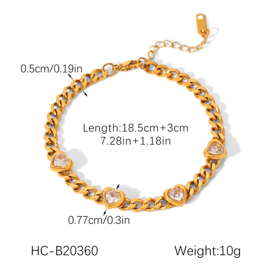 1 Piece Luxurious Heart Stainless Steel Gold Color Zircon Women's Chain Bracelets h5Picture2