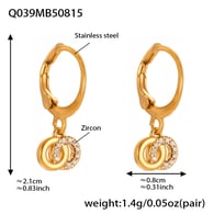 Q039-Golden double ring zircon earrings Picture12