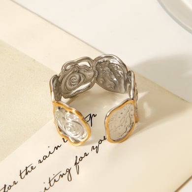 1 Piece Retro Rose Stainless Steel MIxed Color Statement Ring h5 Picture5