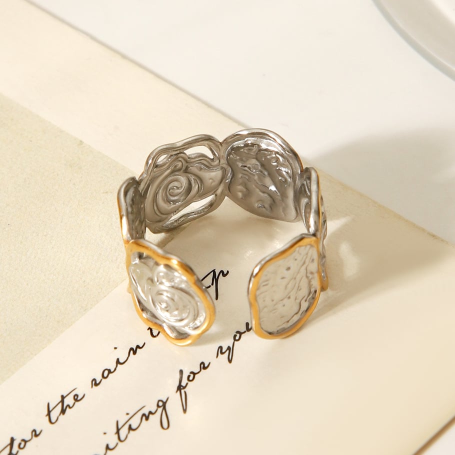 1 Piece Retro Rose Stainless Steel MIxed Color Statement Ring Picture5