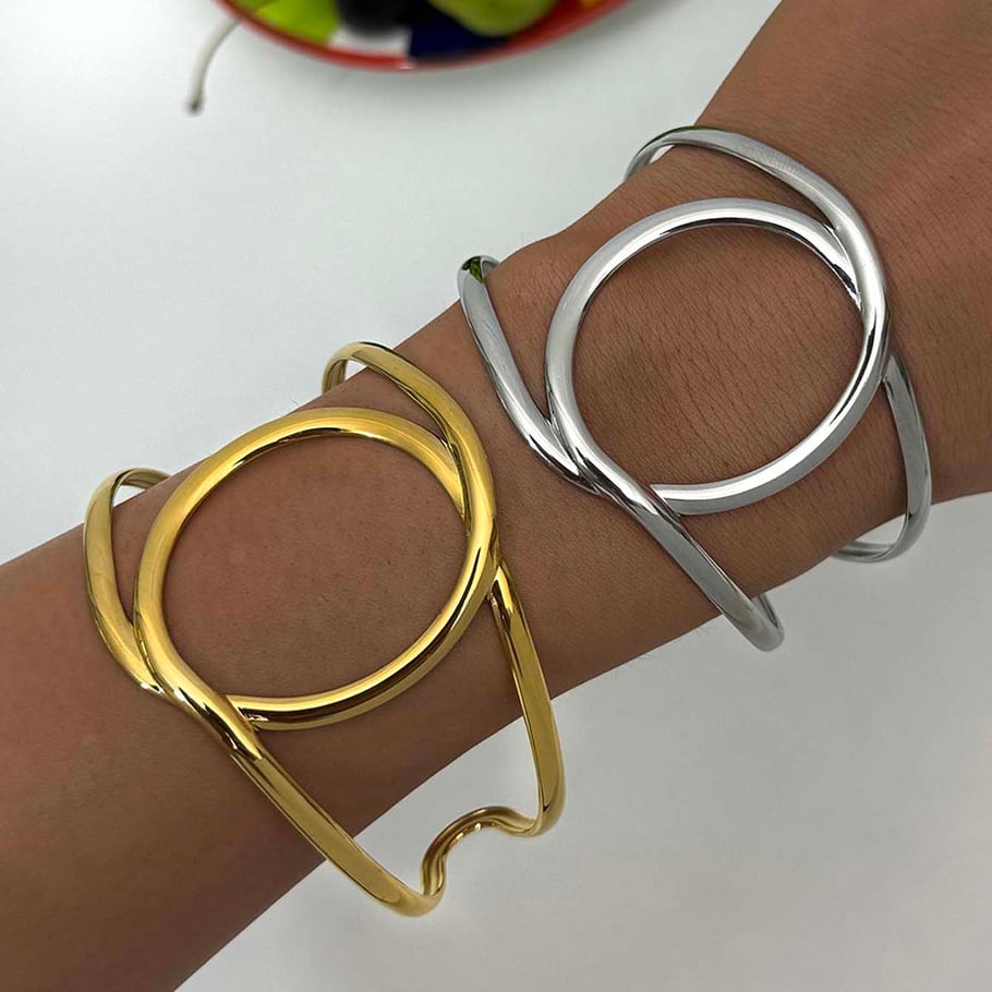 1 pulsera de acero inoxidable para mujer con forma irregular natural y sencilla Imagen4