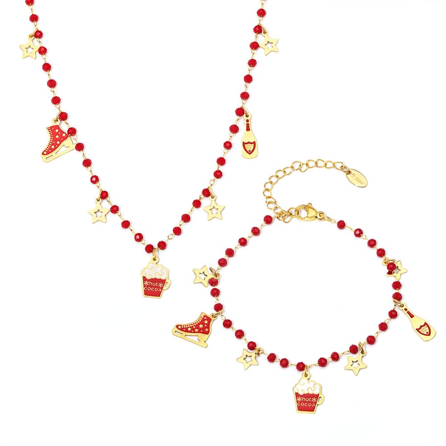 Conjuntos de joyas de mujer de acero inoxidable con granate y una romántica Navidad Imagen2