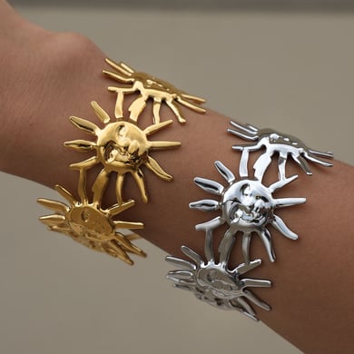 Braccialetti da donna in acciaio inossidabile color oro con sole retrò, serie semplice, 1 pezzo h5 Immagine2