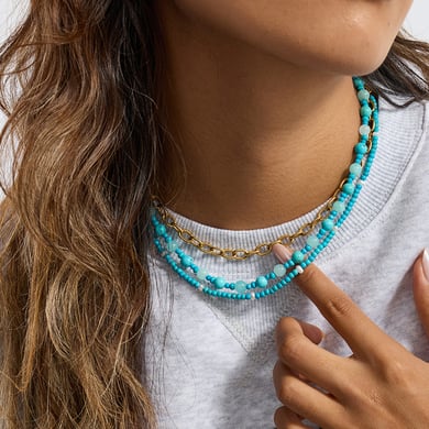 1 Piece Classic Calaite Beads Natural Stones Gold Color Women's Beaded Necklaces h5 Picture4