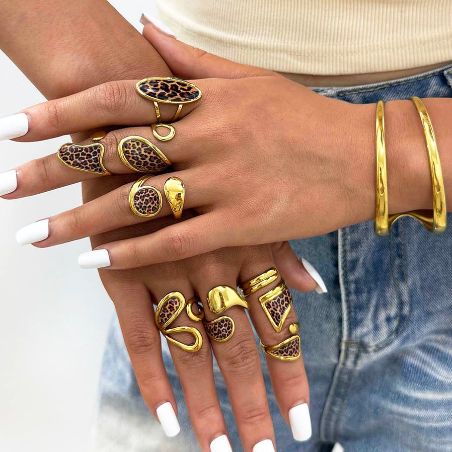 1 Piece Retro Irregular Shape Leopard Print Stainless Steel Women's Statement Rings Picture3