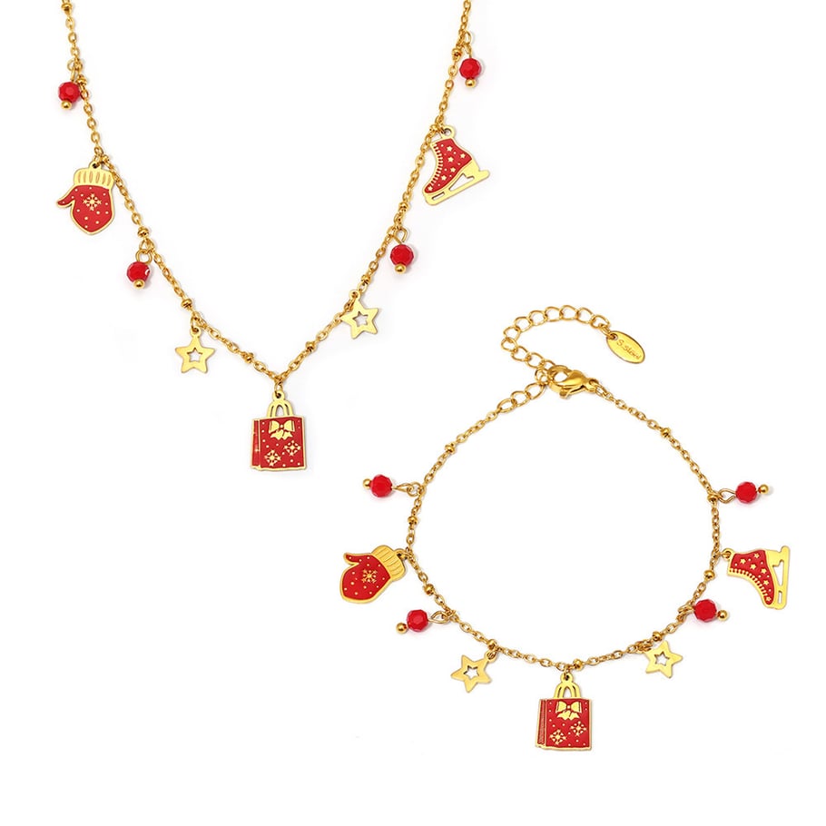 Lussuosi set di gioielli da donna in acciaio inossidabile color oro, regalo di Natale Immagine2
