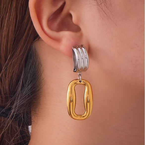 1 paire de boucles d&#39;oreilles pendantes rectangulaires modernes en acier inoxydable couleur or pour femme 2