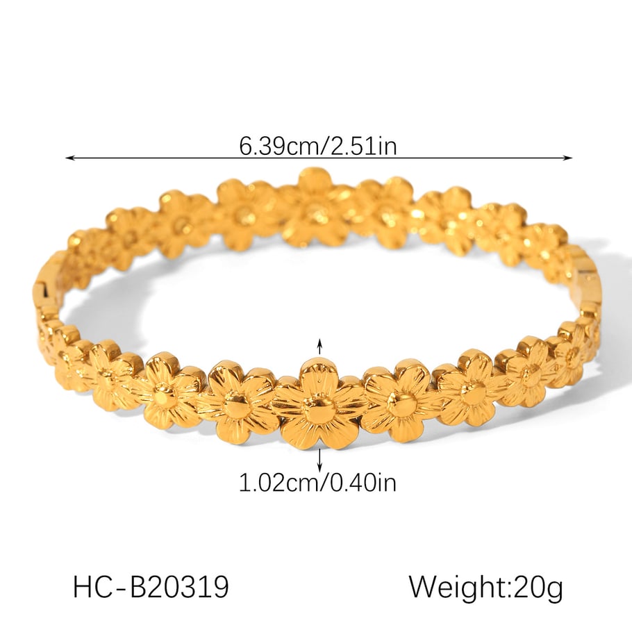 1 Piece Simple  Daily Flower Stainless Steel  Gold Color  Women's Bangles Picture2