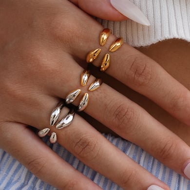 1 pezzo semplice anello da donna in acciaio inossidabile color oro dalla forma irregolare h5 Immagine2