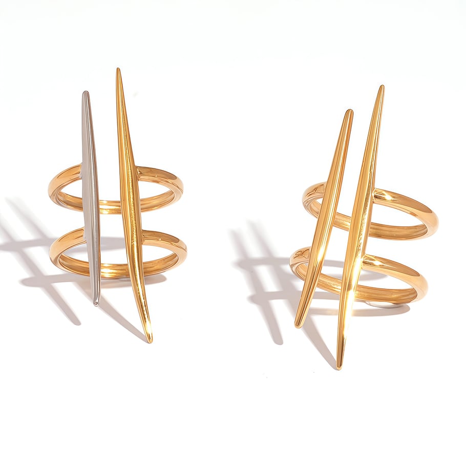 1 Piece Simple Lines Stainless Steel   Gold Color Woemn's Statement Rings Picture6