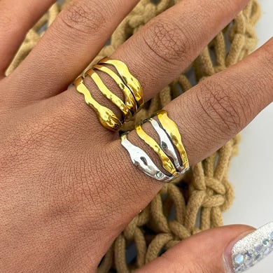 1 Stück einfache unregelmäßige Form Edelstahl Gold Farbe Damen Statement Ringe h5 Bild5