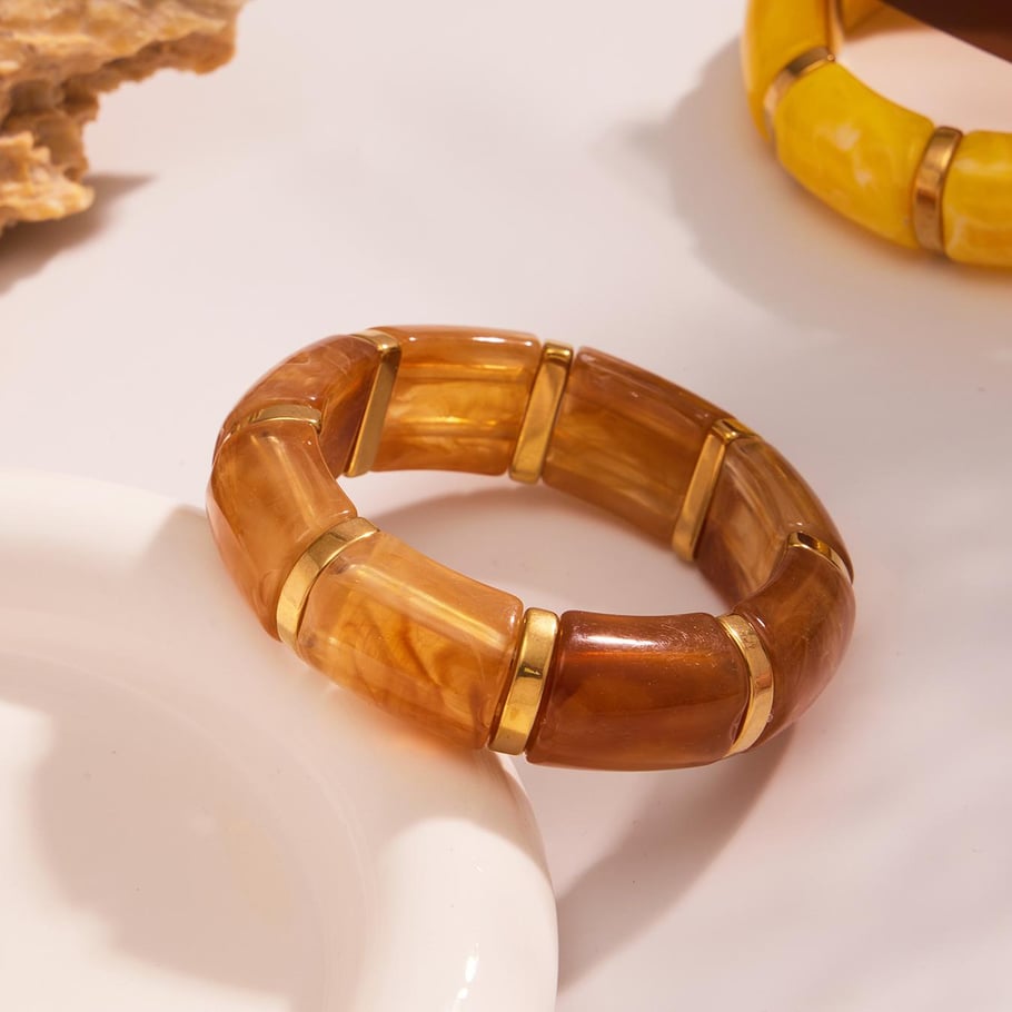 1 Piece Stylish Series Annular Shape Resin Gold Color Women's Bangles Picture5