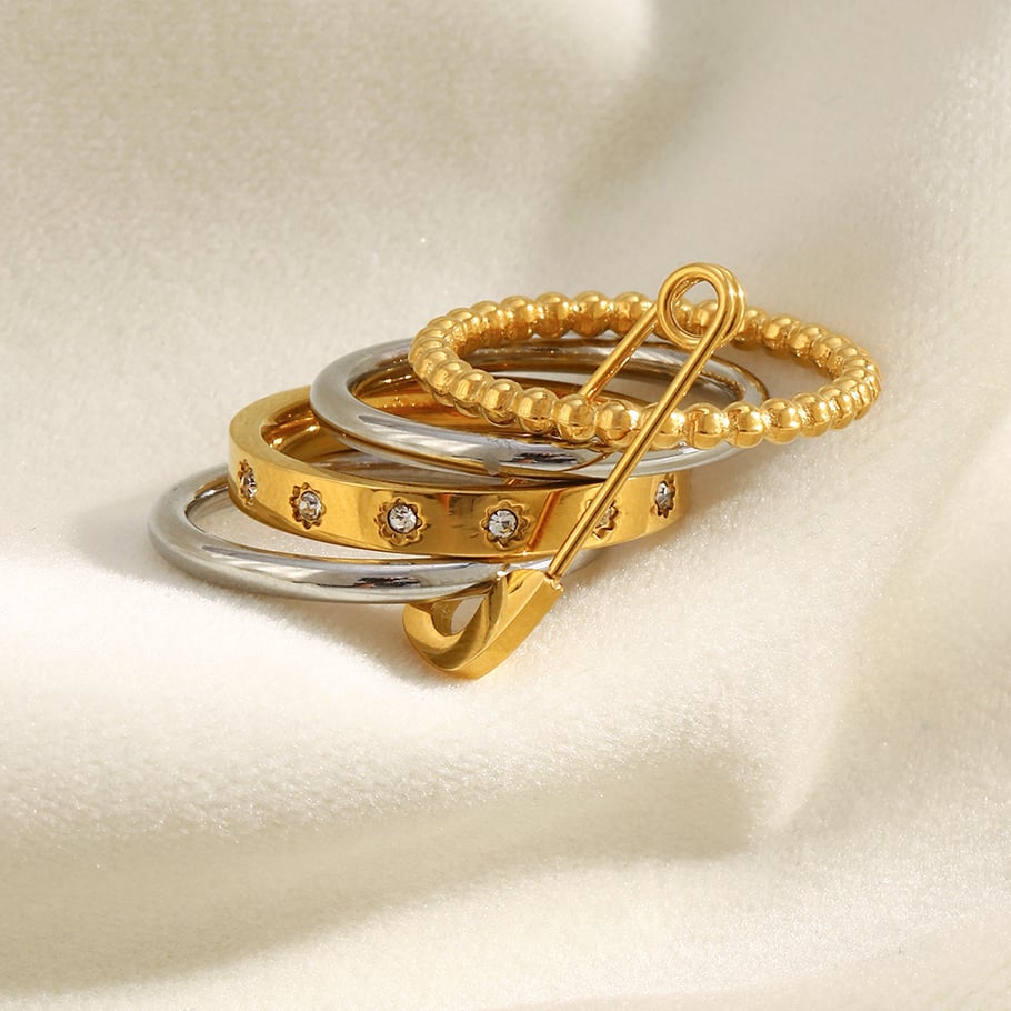 1 Piece Classic Mixed Gold & Silver Colors Stainless Steel Zircon Statement Rings Picture3