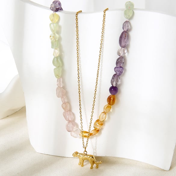 1 Set Romantic Series Natural Stones Gold Color Necklaces Set 2