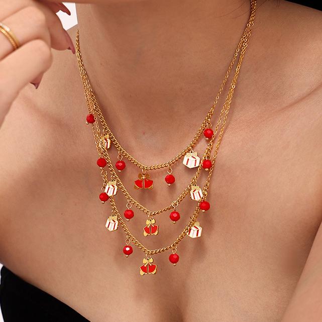 Set di gioielli da donna classici in acciaio inossidabile color oro con granato natalizio Immagine6