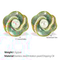 EH661GNG White Pearl Green Oil Drop Earrings Picture7