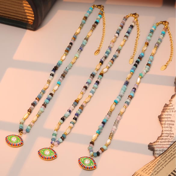 1 pezzo di collana di perline da donna in acciaio inossidabile con pietra naturale e occhio del diavolo