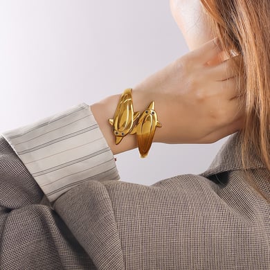 1 Piece Fish Shape Stainless Steel Gold Color Cuff Bracelet h5 Picture5