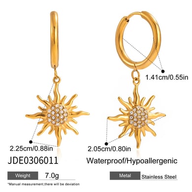 1 Pair Intricate Sun Stainless Steel Gold Color Women's Drop Earrings h5 Picture2