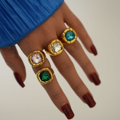 Anello da donna in acciaio inossidabile vintage di lusso, 1 pezzo, color oro, con pietre preziose h5 Immagine3