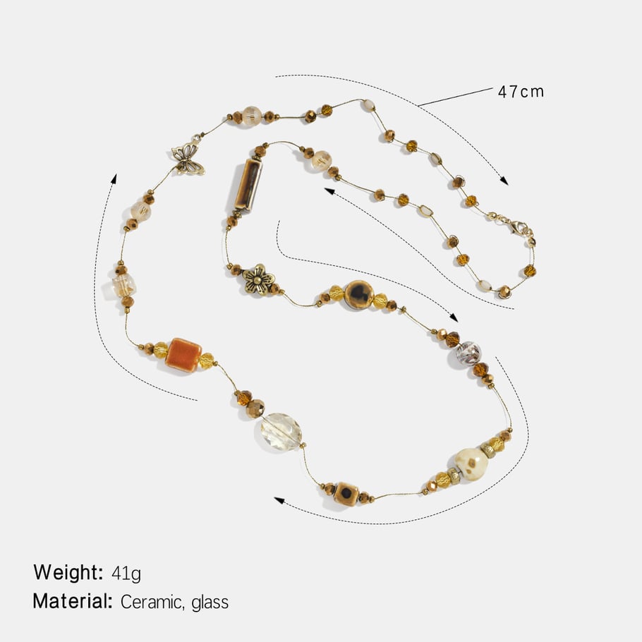 1 Piece Retro Flower Irregular Shape Ceramics Long Necklace Picture2