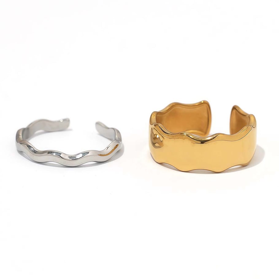 1 Piece Wide  Brimmed Wavy  Pattern Gold Stainless Steel Women's  Statement Rings Picture9